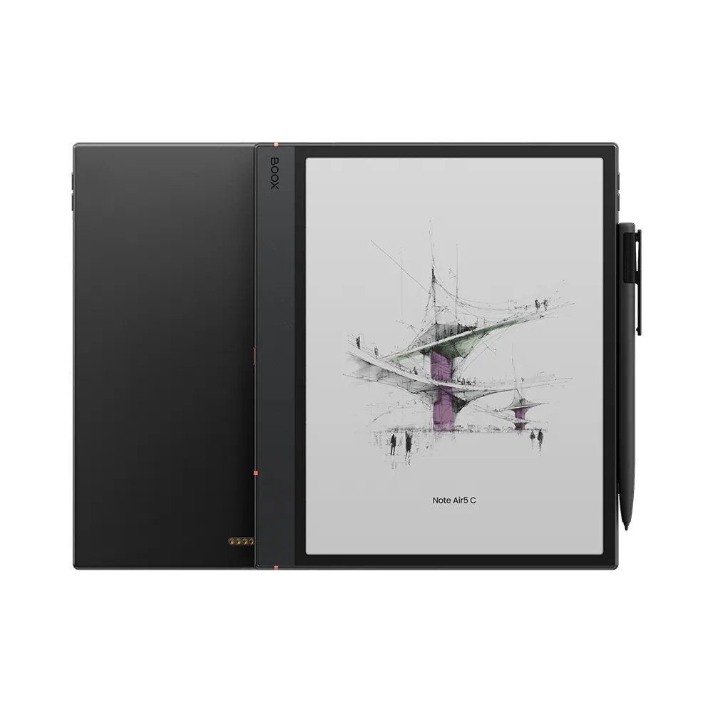 BOOX Note Air5 C 10.3 吋彩色電子紙平板官方產品圖，附磁吸手寫筆與彩色電子紙畫面