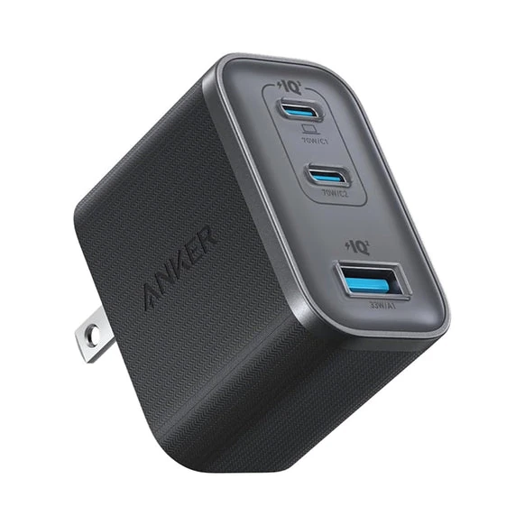 Anker A121A 70W GaN 快充充電頭黑色款，2C1A 三孔設計