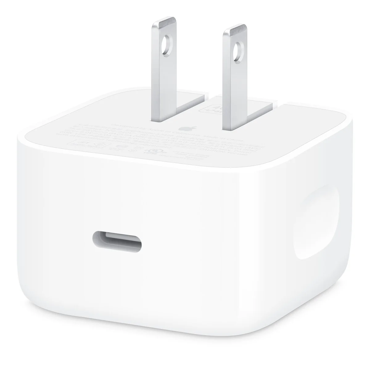 Apple 40W 動態電源轉接器（最高 60W），單一 USB-C 孔白色充電頭
