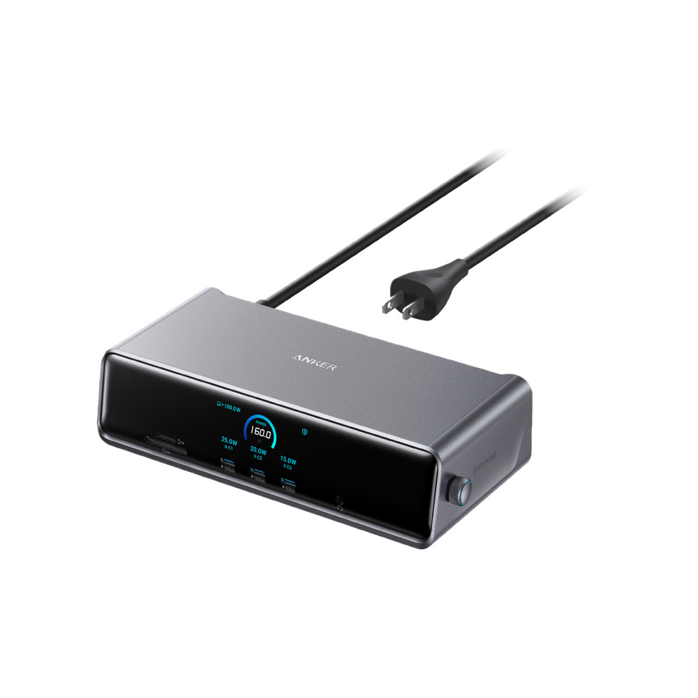 Anker Prime A83B3 14合1擴充底座官方產品圖,正面功率顯示螢幕