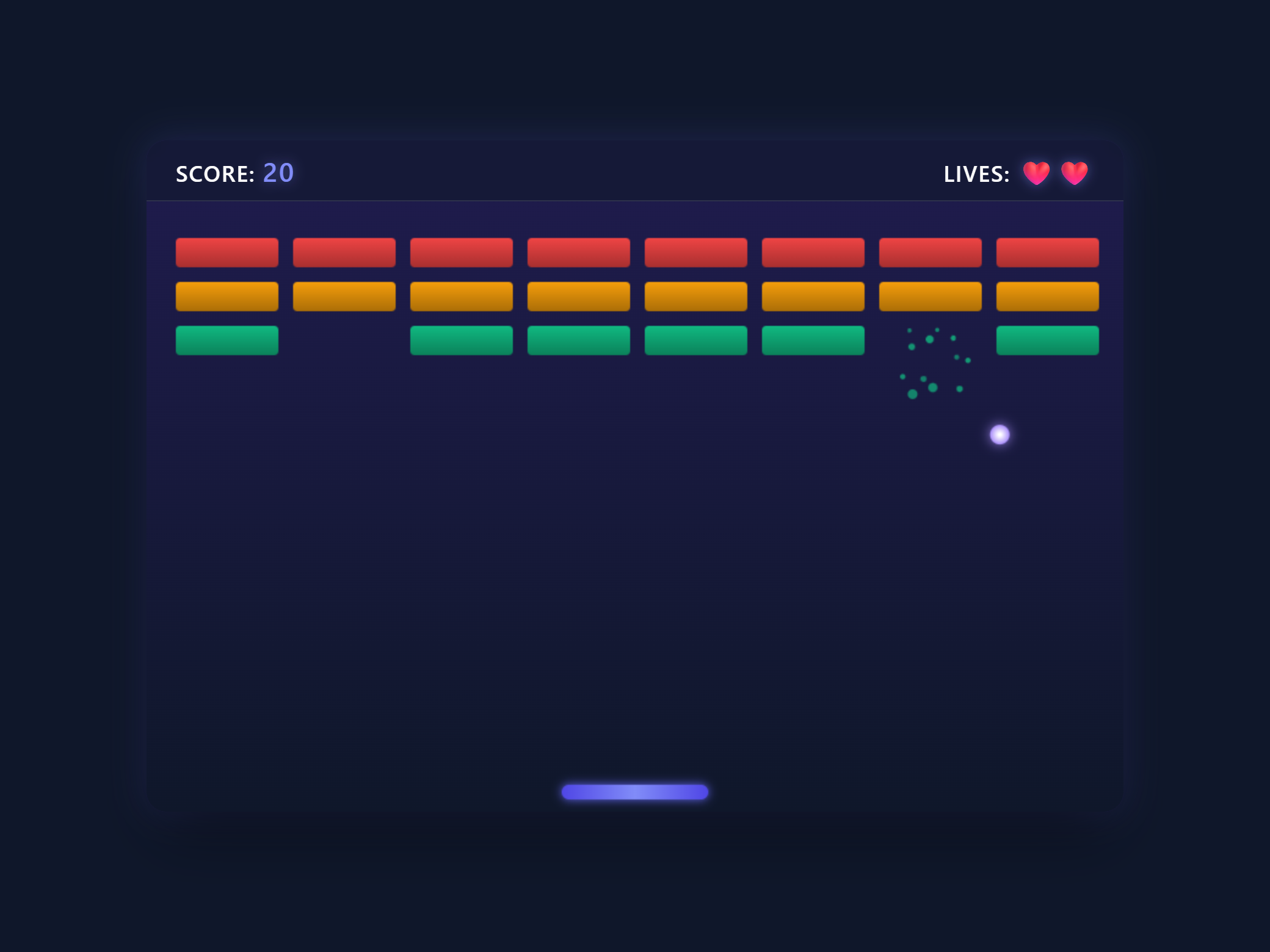 Gemini 3.5 Flash 做的極光打磚塊遊戲畫面,粒子爆散、最精簡